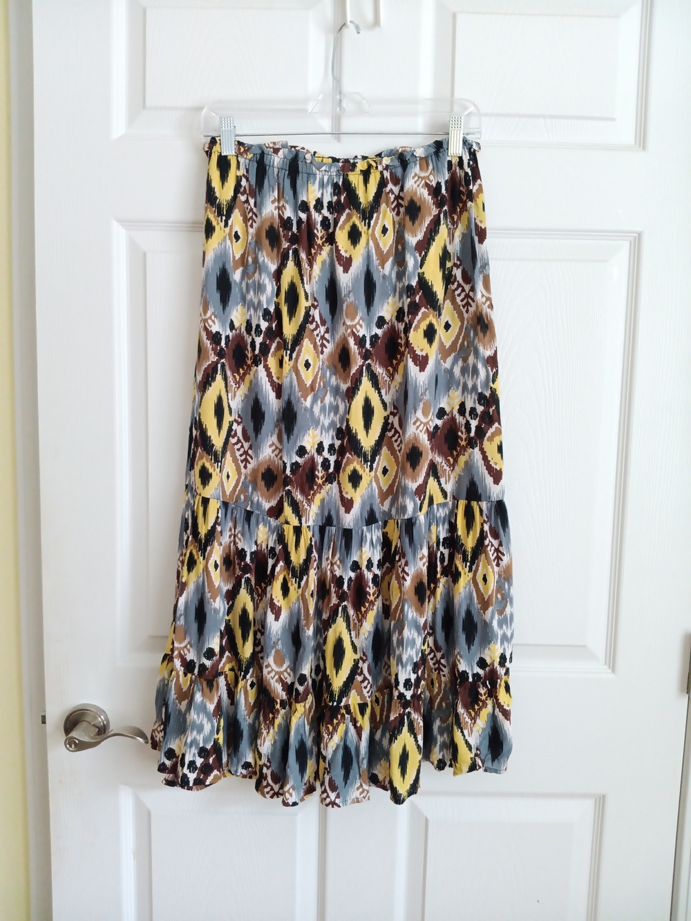 Notations Tribal Ikat Printed Tiered Maxi Skirt S